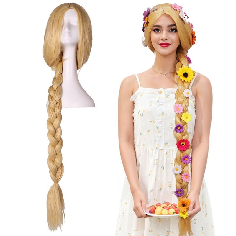 ColorGround Long Blonde Braided Cosplay Wig for Halloween and Con (Blonde Wig Only) - Image 1